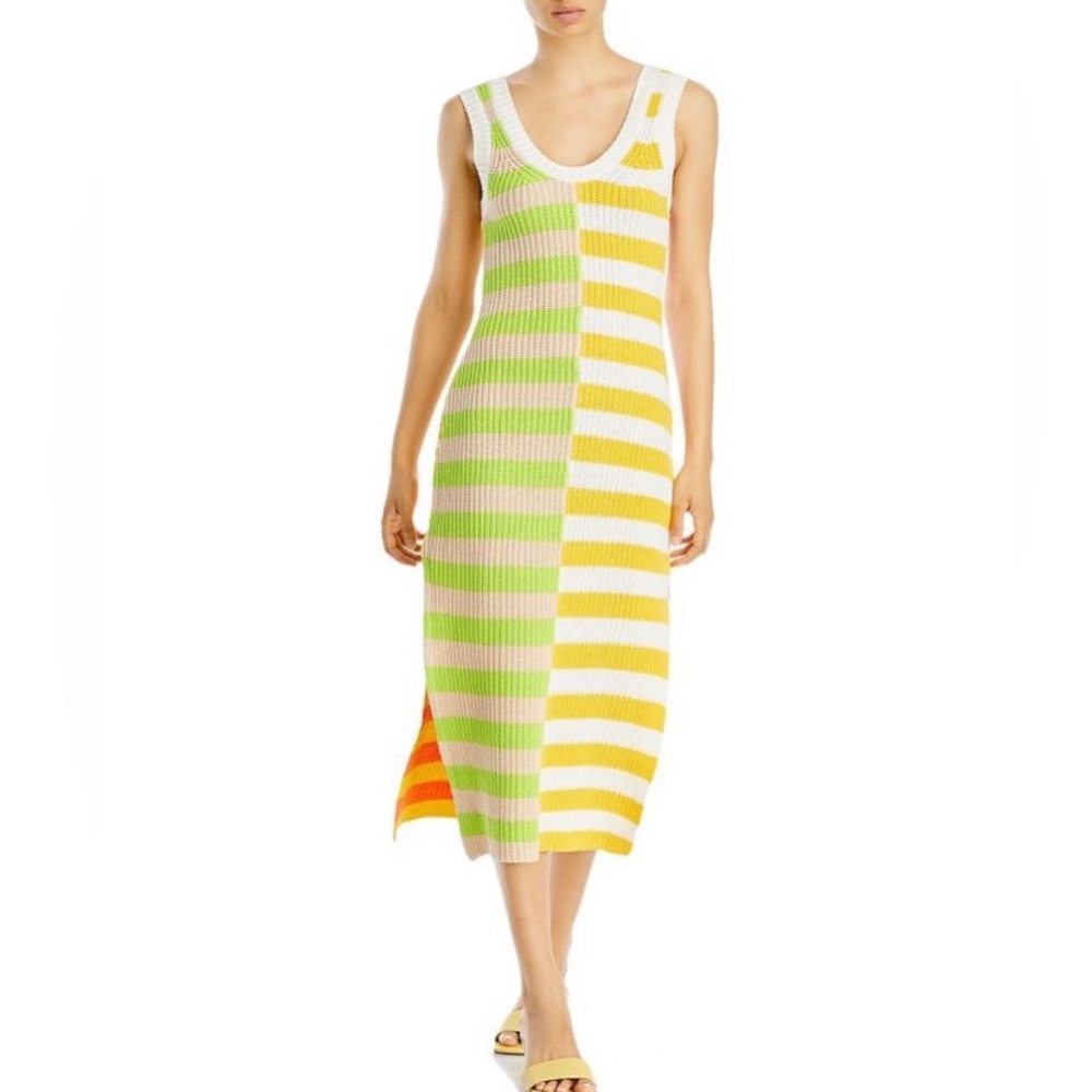 Staud Seashore Womens Stripe Calf Midi Dress